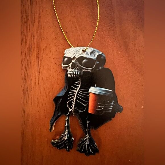 Set of 4- ornament skeletons with a cup of coffee ( un-dead / death juice ) - Picture 1 of 6